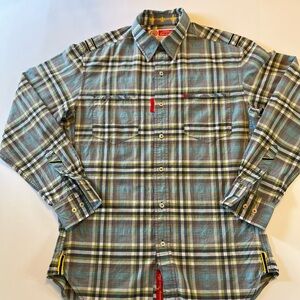 Robert Graham button down shirt w/plaid pattern blue/grey green/white. Size med.